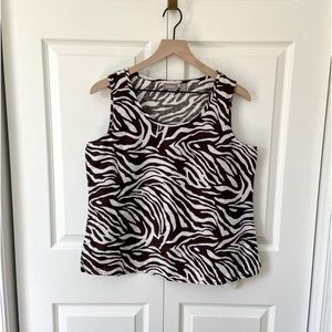 Chico’s 100% Linen Sleeveless Brown Animal Print Top Scoop Neck Size 1 (Med/8)